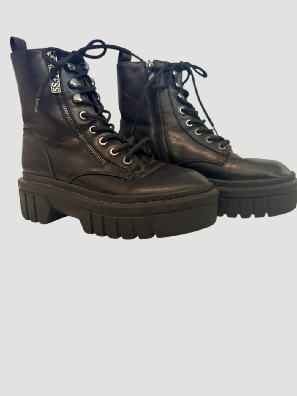 Black Guess Ferina Combat Style Lace up Boots